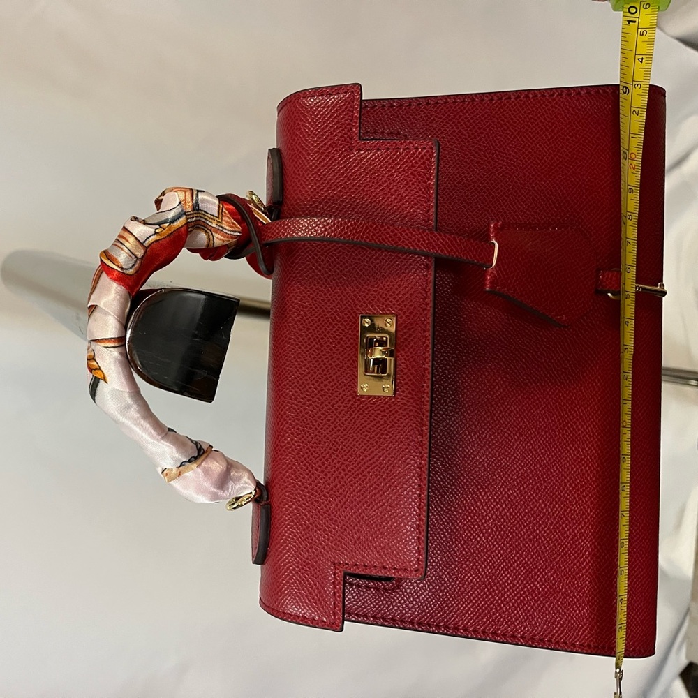 Red Kelly Style Top Handle Structured Satchel with Turn Lock and Key #valentines - Picture 3 of 12